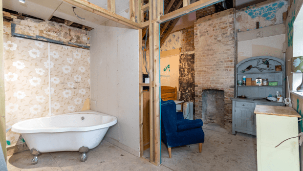 Bungalow interior during renovation