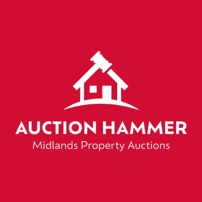 Red logo with white writing saying Auction Hammer Midlands Property Auctions