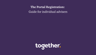 A purple background with Together's logo in the middle with the wording guide for individual advisers.