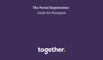 A purple background with Together's logo in the middle with the wording guide for principals.