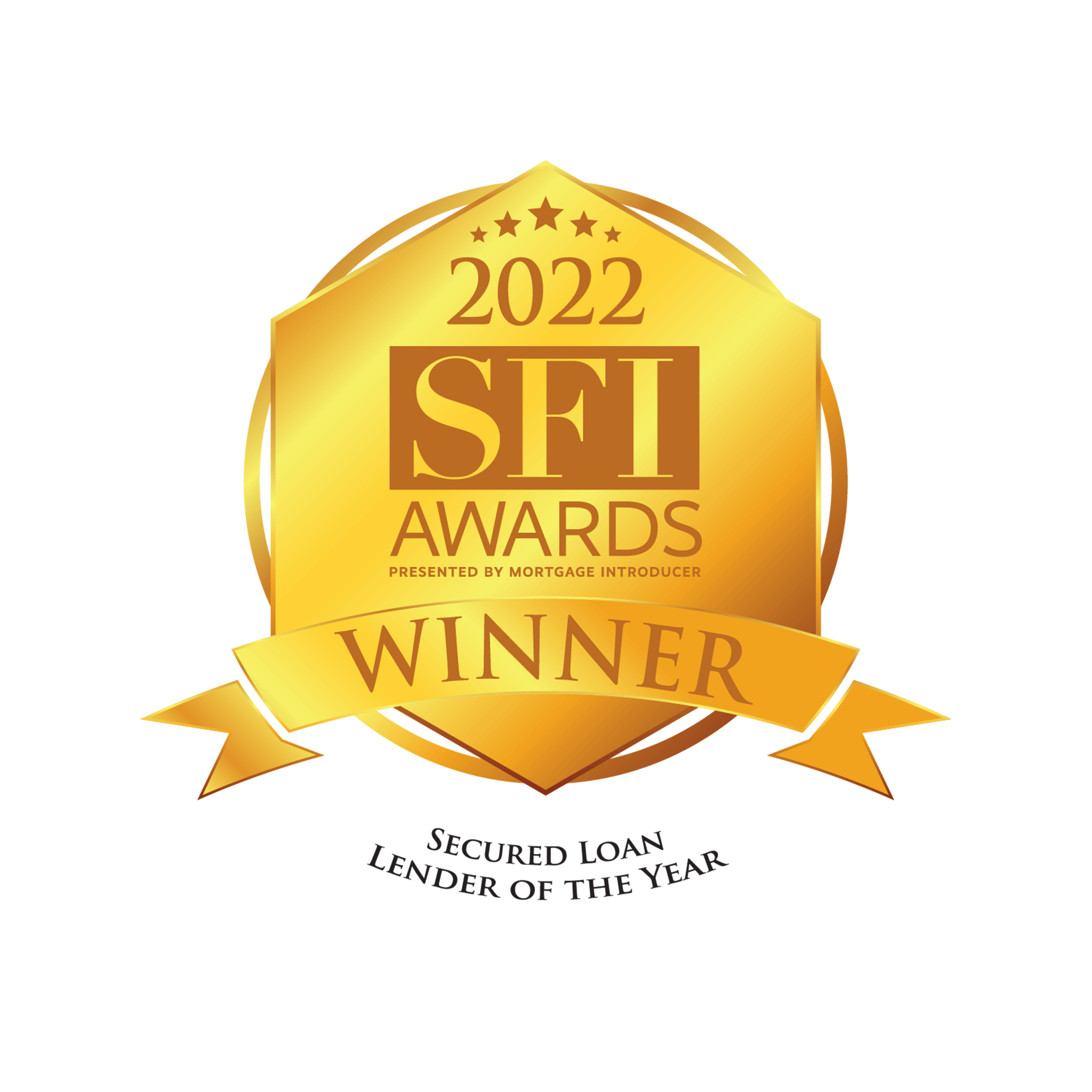 An SFI winner award for secured loan lender of the year 2022.